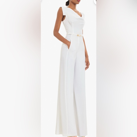 Black Halo Classic Jackie O Jumpsuit wide legged white no belt - Picture 1 of 11